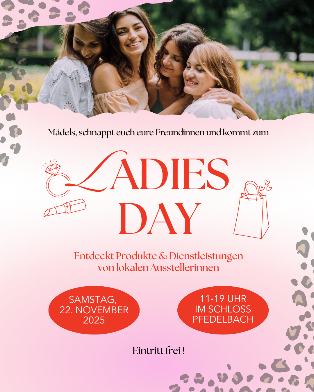 Poster für den Ladies Day in Pfedelbach am 22. November 2025. Regionale Ausstellerinnen zeigen ihre Produkte und Dienstleistungen