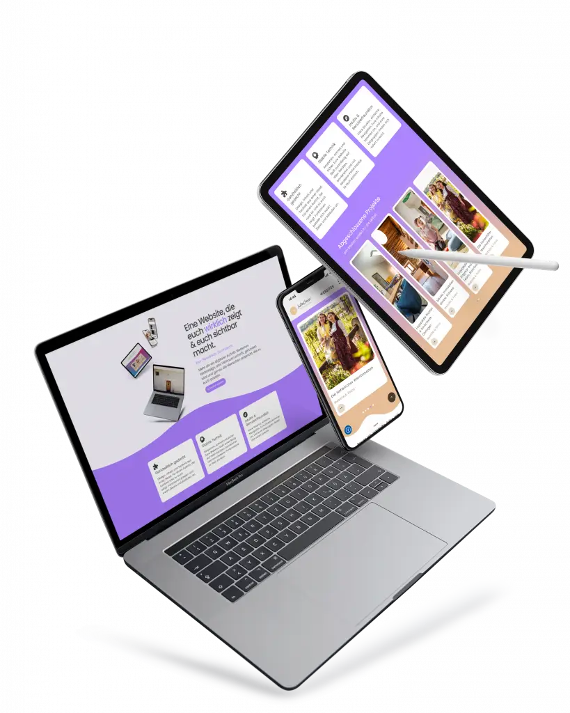 Ein Mockup mit der Website von juleclear.de auf einem Laptop, einem Tablet und einem Handy.