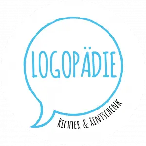 Blaue Sprechblase in der Logopädie steht. Außerhalb steht unten "Richter & Rintschenk"