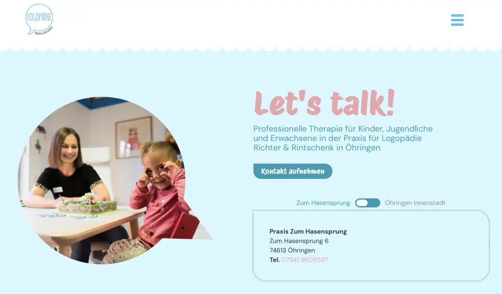 Ein Screenshot der Startseite der Logopädie Öhringen