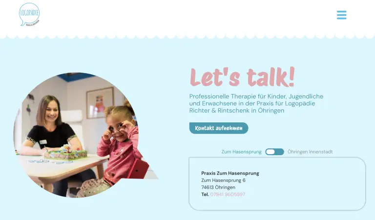 Ein Screenshot der Startseite der Logopädie Öhringen
